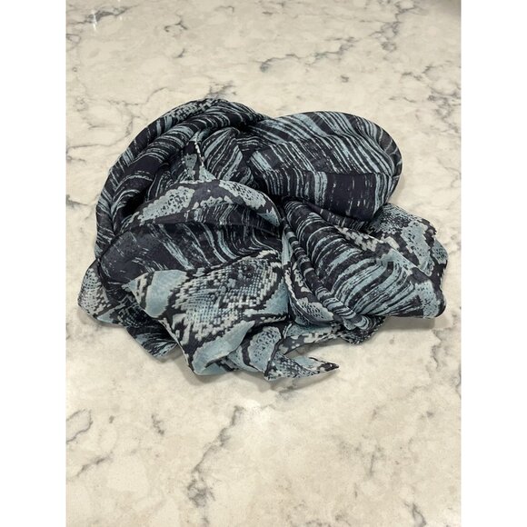 Tahari 100% Silk Scarf Python Print Split Blue Black Rectangle NWT - Picture 1 of 9